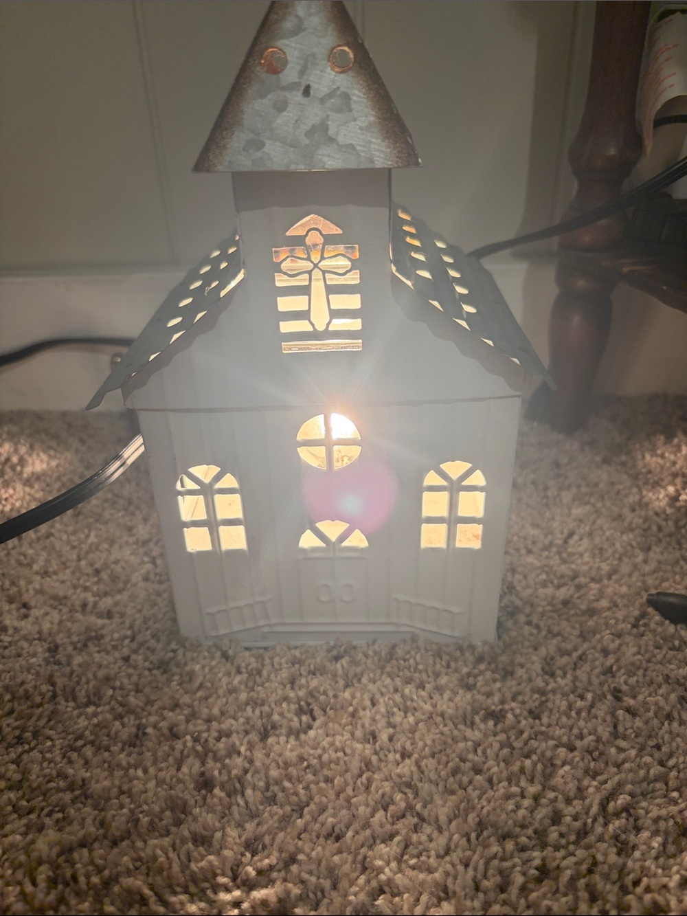 Scentsy White Metal Chapel Lantern with Warm Glow